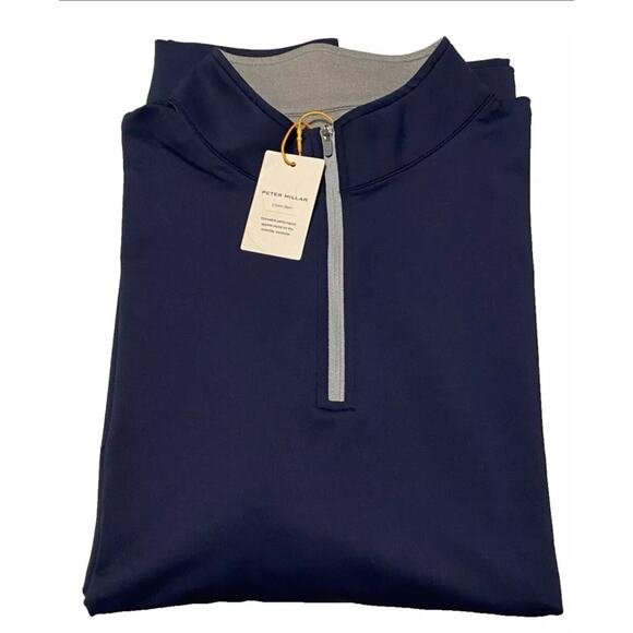 Peter Millar Crown Sport Performance‎ Shirt Men 2XL Blue 1/4 Zip Long Sleeve NWT - Picture 1 of 9
